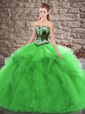 Sweetheart Sleeveless Lace Up Sweet 16 Quinceanera Dress Green Tulle