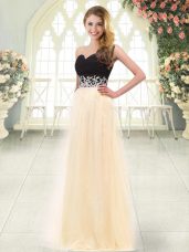 Champagne Zipper Party Dress for Girls Appliques Sleeveless Floor Length