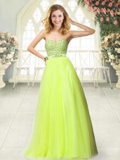 Cheap Yellow Green Sleeveless Tulle Zipper Prom Dress for Prom and Party