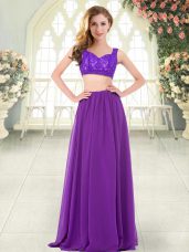 Deluxe Chiffon Sleeveless Floor Length Evening Party Dresses and Beading and Lace