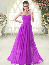 Floor Length Zipper Prom Dress Purple for Prom and Party with Beading