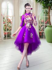 Purple Half Sleeves Tulle Zipper Custom Made for Prom and Party