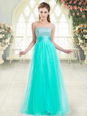 Excellent A-line Formal Dresses Aqua Blue Sweetheart Tulle Sleeveless Floor Length Lace Up