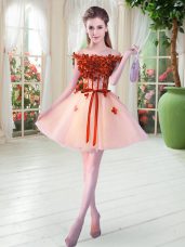 Dynamic Peach Lace Up Beading and Appliques Sleeveless Mini Length