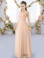 Scoop Sleeveless Chiffon Bridesmaid Gown Belt Lace Up