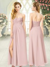 Beauteous Sleeveless Chiffon Floor Length Zipper Prom Dress in Pink with Ruching