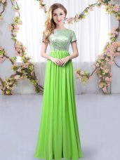 Chiffon Scoop Short Sleeves Zipper Sequins Wedding Guest Dresses in