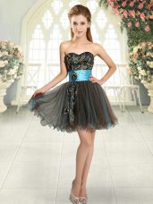 Mini Length Brown Prom Evening Gown Tulle Sleeveless Beading and Appliques