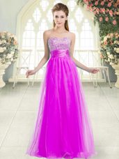 Purple Sleeveless Floor Length Beading Lace Up Formal Evening Gowns
