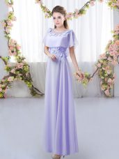 Lavender Zipper Vestidos de Damas Appliques Short Sleeves Floor Length