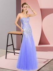 Beautiful Sleeveless Tulle Floor Length Zipper Evening Dress in Lavender with Beading