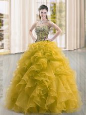 Organza Sleeveless Floor Length 15 Quinceanera Dress and Beading and Ruffles