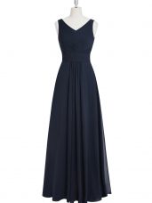 Fancy Black Zipper Prom Party Dress Ruching Sleeveless Floor Length