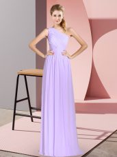 Extravagant Sleeveless Chiffon Floor Length Lace Up Prom Dress in Lavender with Ruching