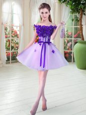 Mini Length Lace Up Prom Dresses Lavender for Prom and Party with Beading and Appliques