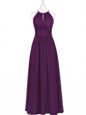 Ideal Halter Top Sleeveless Prom Party Dress Purple Chiffon