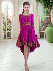 Super High Low A-line Long Sleeves Purple Homecoming Dress Lace Up