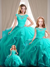 Best Selling Aqua Blue Cap Sleeves Lace Up Sweet 16 Dresses for Sweet 16 and Quinceanera