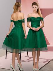 Sleeveless Tea Length Beading and Lace Lace Up Evening Dress with Green