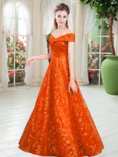 Discount Orange Sleeveless Beading Floor Length Prom Gown