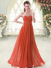 Designer Rust Red Empire Sweetheart Sleeveless Chiffon Floor Length Zipper Beading Prom Dresses