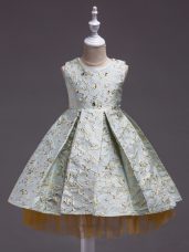 Apple Green Sleeveless Embroidery Mini Length Toddler Flower Girl Dress