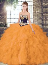 Fancy Orange Sleeveless Beading and Embroidery Floor Length Sweet 16 Dress