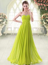 Cute Sweetheart Sleeveless Prom Evening Gown Floor Length Beading Yellow Green Chiffon