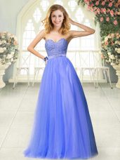 Blue Zipper Sweetheart Beading Evening Gowns Tulle Sleeveless