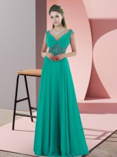 Great Blue V-neck Neckline Beading Homecoming Dress Sleeveless Backless