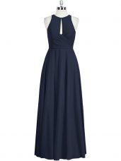 Simple Ruching Dress for Prom Black Zipper Sleeveless Floor Length