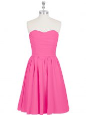 Colorful Hot Pink Sleeveless Ruching and Pleated Mini Length Prom Gown