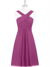 Sleeveless Chiffon Knee Length Zipper Prom Gown in Fuchsia with Pleated