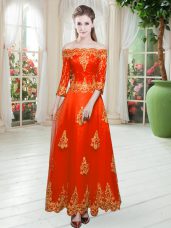 Orange Red 3 4 Length Sleeve Lace Floor Length Prom Party Dress