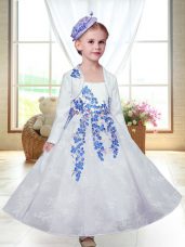 White A-line Embroidery Flower Girl Dresses Zipper Lace Sleeveless Ankle Length