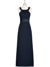 High Class Black Straps Neckline Belt Prom Dress Sleeveless Zipper