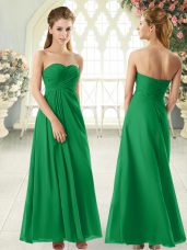 Green Chiffon Zipper Dress for Prom Sleeveless Floor Length Ruching