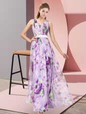 Multi-color V-neck Neckline Pattern Prom Gown Sleeveless Zipper