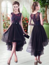 Sumptuous Appliques Party Dress for Toddlers Black Zipper Sleeveless High Low