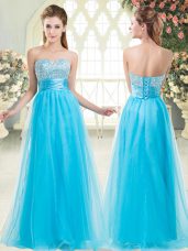 Aqua Blue Lace Up Sweetheart Beading Dress for Prom Tulle Sleeveless