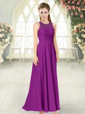 Affordable Purple Empire Lace Teens Party Dress Backless Chiffon Sleeveless Floor Length
