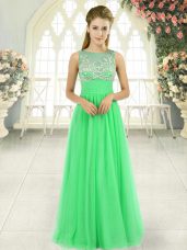 Attractive Scoop Sleeveless Homecoming Dress Floor Length Beading Chiffon