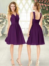 Purple Sleeveless Lace Knee Length Prom Party Dress