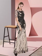 Flirting Black Half Sleeves Floor Length Sequins Zipper Evening Dress
