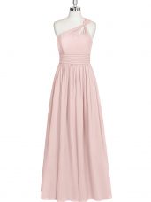 Wonderful Baby Pink Chiffon Side Zipper Prom Gown Sleeveless Floor Length Ruching