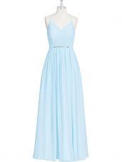 Floor Length Empire Sleeveless Light Blue Homecoming Dress Zipper