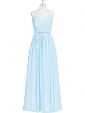 Floor Length Empire Sleeveless Light Blue Homecoming Dress Zipper