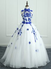 High-neck Sleeveless Organza Sweet 16 Dresses Appliques Zipper