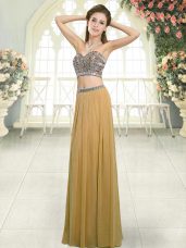 Shining Gold Two Pieces Sweetheart Sleeveless Chiffon Floor Length Backless Beading