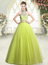 Fantastic Floor Length Zipper Dress for Prom Yellow Green for Prom and Party with Beading